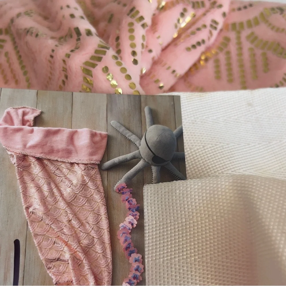 Pillowfort Pink Mermaid Tail Blanket with Gold Sequin Accents